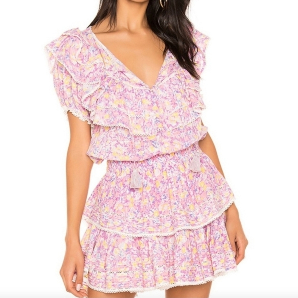 LoveShackFancy 🎀 Liv Pink & Yellow Floral cotton Mini Dress P XXS